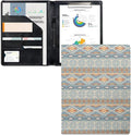 Dreaweet Aztec Pattern Blue Portfolio Padfolio Organizer Binder with Clipboard,Leather Business Interview Resume Document Holder Folder Planner Organizer for Office Conference Notepad
