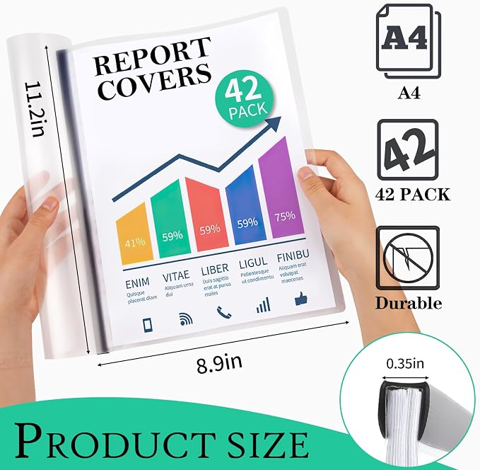 42 Pack Report Covers, COIDEA Report Covers with Sliding Bar | Presentation Folders for A4 and Letter Size Paper, Clear Report Covers Binder Bulk for School Business, 70 Sheet Capacity