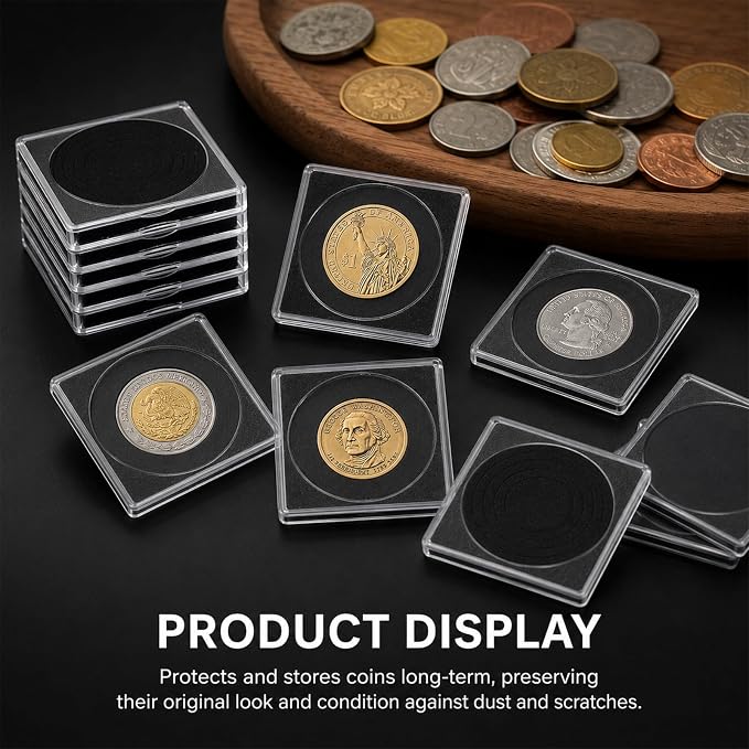 48 Pcs Plastic Coin Holders with 5 Sizes Adjustable Silver Dollar Coin Holder Capsule Protectors Snap Holders Silver Dollar Protection Cases for Collection Supplies Storage Display （20-40mm）