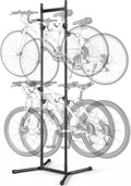 VEVOR Bike Stand for 2 Bikes, Freestanding Vertical Bike Storage Rack, with Height-Adjustable Hooks, Heavy-Duty Carbon Steel Standing Bicycle Floor Stand, Ideal for Garage, Apartment, Home, Black