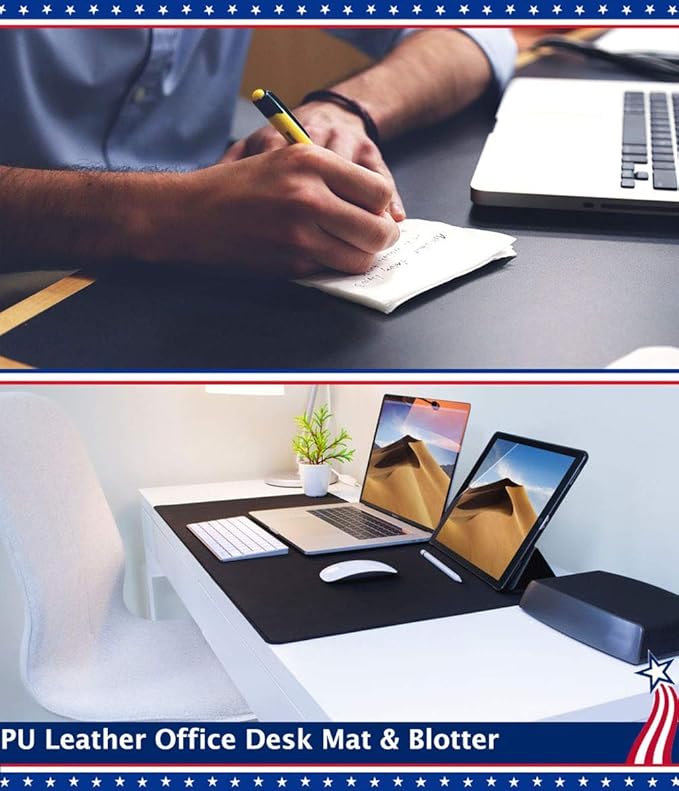 24 X 36 Inch Multifunctional Office Felt Desk Pad Desk Cover Leather Mat Blotters Table Protector on Top of Desks Large Laptop Computer Gaming Keyboard Mouse Pad Organizer for Women Waterproof Black