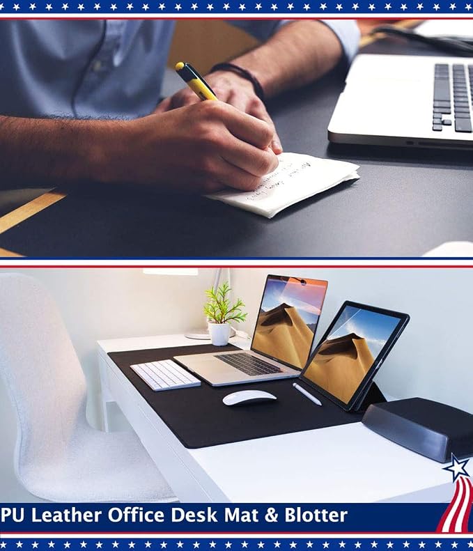 24 X 60 Inch XL Desk Mat Desktop Protector Non-Slip PU Leather Desk Pad Blotter Laptop Computer Gaming Keyboard Mouse Pad Writing Mat Desk Cover for Women Men Kids Girls Rctangular Waterproof Black