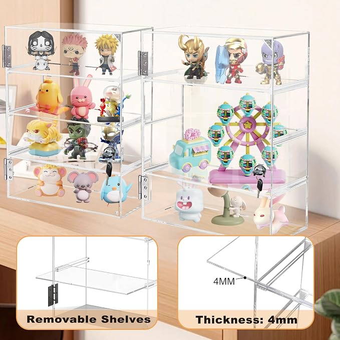 Acrylic Display Case with Lock Key 4 Tier Clear Display Case Locking Cabinet for Collectibles Figure Knife Rock Perfume Countertop Retail Showcase Display Box Wall Mount with Shelves 11.8x5.9x15.7 in
