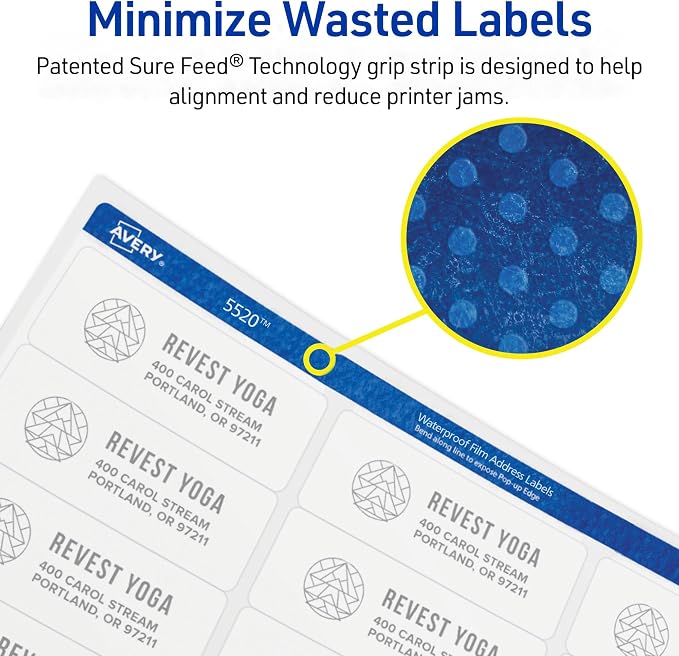 Avery Durable Waterproof Address Labels with Sure Feed Technology, 1-1/3" x 4", White, Laser Printer Compatible, 700 Blank Labels per Pack, Great for Mailing, Branding, and More (5-Pack of 5522)