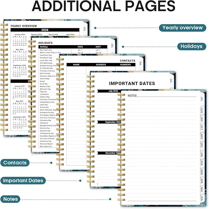 Planner 2026-2027, Monthly & Weekly Jul 2026-Jun 2027 Academic Planner | 8.5" x 11", Hardcover Spiral Calendar Planner with Tabs, School & Daily Agenda for Women, Students, Teachers, Golden Dusk