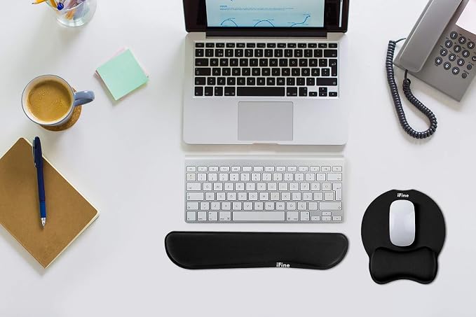 iFine Upgrade Enlarged Superfine Fiber Soft Smooth Memory Foam Ergonomic Mouse Pad & Keyboard Wrist Rest Comfortable for Desktop Laptop Mac Gaming Office School or Home for Stress Free Typing (Black)