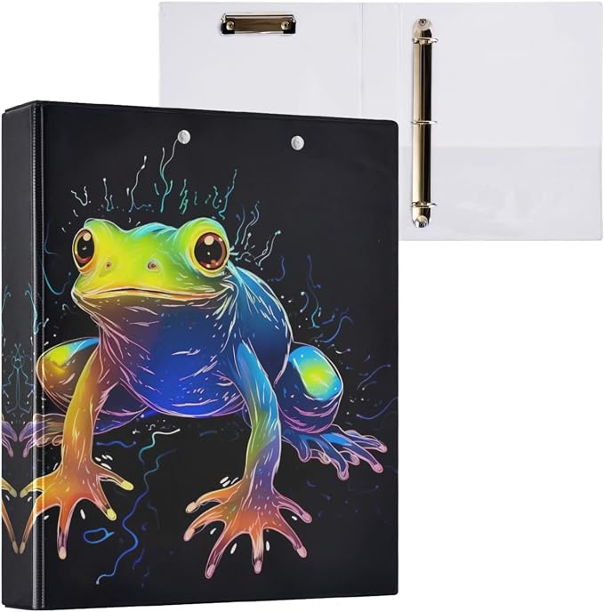 Colorful Frog 3 Ring Binder Letter Size 1.5 Inch Binders 3 Ring with 3 Pockets & Clipboard Three Ring Binder Organizer for Girls School Supplies 1 Pack