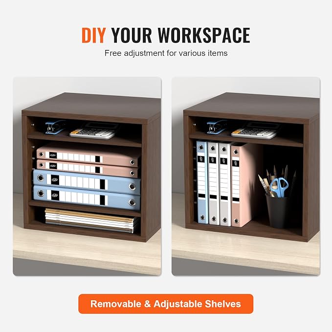 VEVOR Literature Organizers, 5 Compartments Office Mailbox with Adjustable Shelves, Wood Literature sorter 13.9x12x13 inches for Office, Home, Classroom, Mailrooms Organization, EPA Certified, Brown