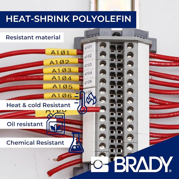 Brady Authentic (M21-187-C-342) PermaSleeve Heat Shrink Tubing for Control and Electrical Panels, Wire Harness, Black on White-For M210, M210-LAB, M211, BMP21-PLUS and BMP21-LAB Printers, .335" W 7' L