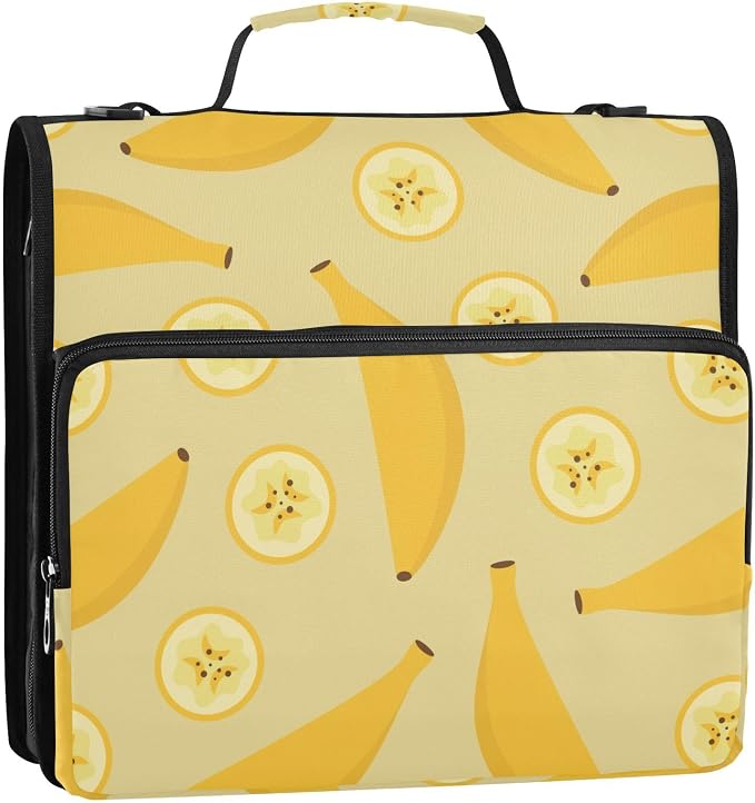 Yellow Bananas and Slices Zipper Binder with Shoulder Strap Trapper Keeper 3 Ring Binder Organizer Large Capacity Multiple Compartments for School Office