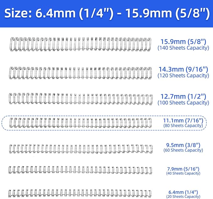 Rayson Wire Binding Spines, 7/16" 3:1 Pitch, 32-Loop Black, 100 Pack | Choose size and pack options; 32-loop wires fit 3:1 pitch binders for reports, manuals and projects.
