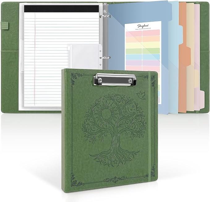 SKYDUE 1 Inch 3-Ring Binder with Clipboard, PU Binder with 5 Dividers, Notepad, Stickers & Pockets for Work and School - Aesthetic Binder (Letter Size)