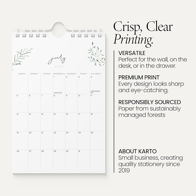 Karto Small Wall Calendar 2026 6x9 in - Greenery
