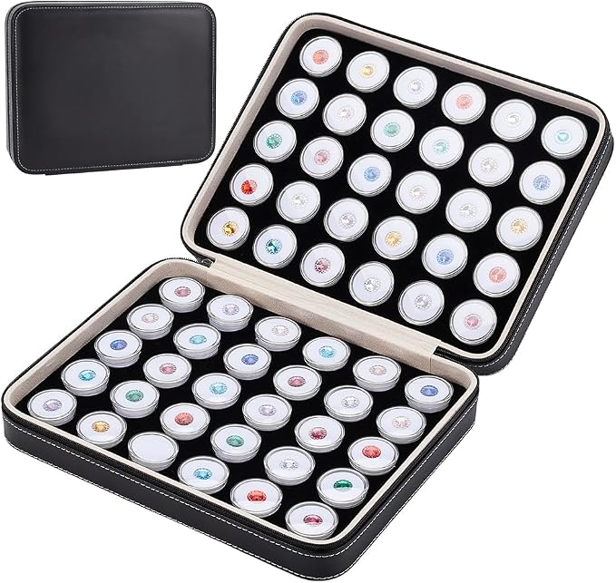 BENECREAT 60 Pcs 1.2x0.6 Inch Plastic Gem Jars, Closeable Gemstone Collection Storage Box with Foam Insert, Display Tray Set for Loose Diamond Collectibles Crystal, Diamond Display Case