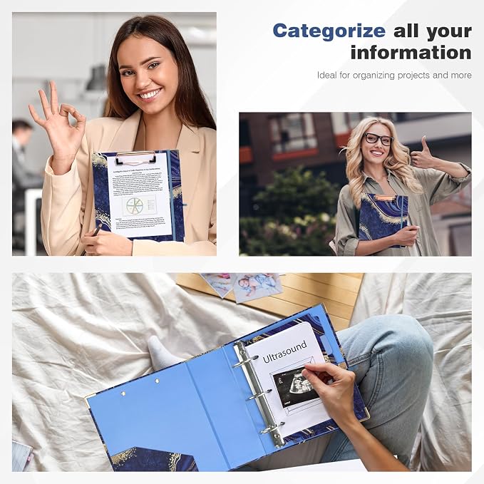 Ospelelf Mini 3-Ring Binder, 2-Inch, Cute for 5.5" x 8.5" with 5 Tab Dividers, File Folder Labels and Low Profile Clipboards, Blue Marble for School and Office