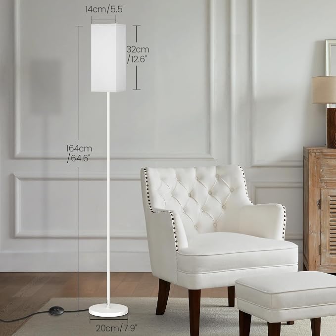 64.6" Floor Lamp, Pole with Foot Switch, Modern Standing Lamp Lampshade, Minimalist Freestanding Lamp (Bulb Not Included), for Living Room, Bedroom Office ETL Listed, White WCW07LD05