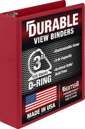 Samsill Durable 3 inch 3 Ring Binder, D Ring Binder, 100% Recycled Chipboard, Red