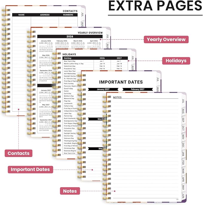 Planner 2026-2027, Academic Year Monthly & Weekly Planner Caledndar, July 2026 - June 2027, Hardcover Large Planning Agenda Book with Tabs for School Office Supplies, 6.3" x 8.5" - Checkered