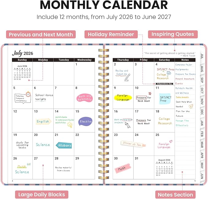 Planner 2026-2027, Academic Year Monthly & Weekly Planner Caledndar, July 2026 - June 2027, Hardcover Large Planning Agenda Book with Tabs for School Office Supplies, 8.5" x 11" - Floral Reverie