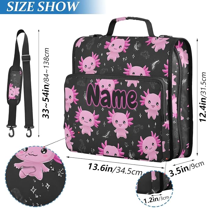 Custom Purple Axolotl 3 Ring Binder Bag 1.5 inch Personalized Name Binder Organizer 500 Sheet Documents Storage for School Office