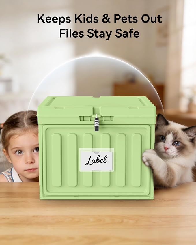 Oterri Lockable Stackable Plastic File Box with Lid for Letter-Size | Hanging File Folders Not Included. Green, Large 2-Pack. Home, Office, Classroom, Dorm, Tax, Under Bed, Filing Cabinet.