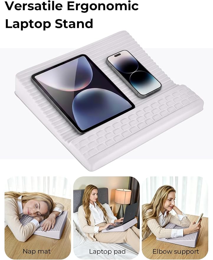 Adjustable Lap Desk with Wrist Rest, Reversible Laptop Stand | Cooling Grip Surface, Fits up to 17'' Laptop, Portable Lap Desk with Pillow Cushion, Computer Tray for Home Office, Mauve