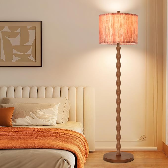 Wood Floor Lamps for Living Room Boho Farmhouse Floor Lamp with Remote Control,Dimmable Vintage Floor Lamp Mid Century Modern Standing Lamp with 3 Color Temperature Tall Floor Lamps For Bedroom Corner