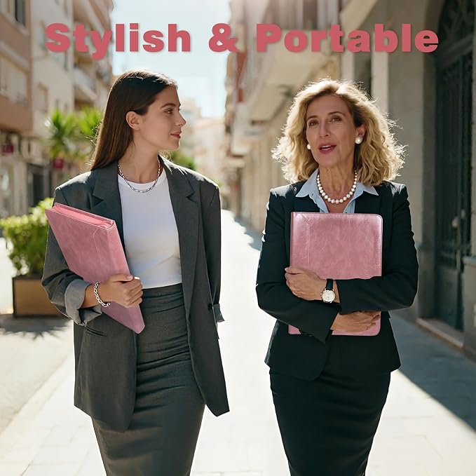 AZXCG Leather Padfolio for Women,3 Ring Portfolio Binder with Zipper,Business Portfolio for Women with A4 Writing Pad Holder, Portfolio Organizer for Business,School,Work