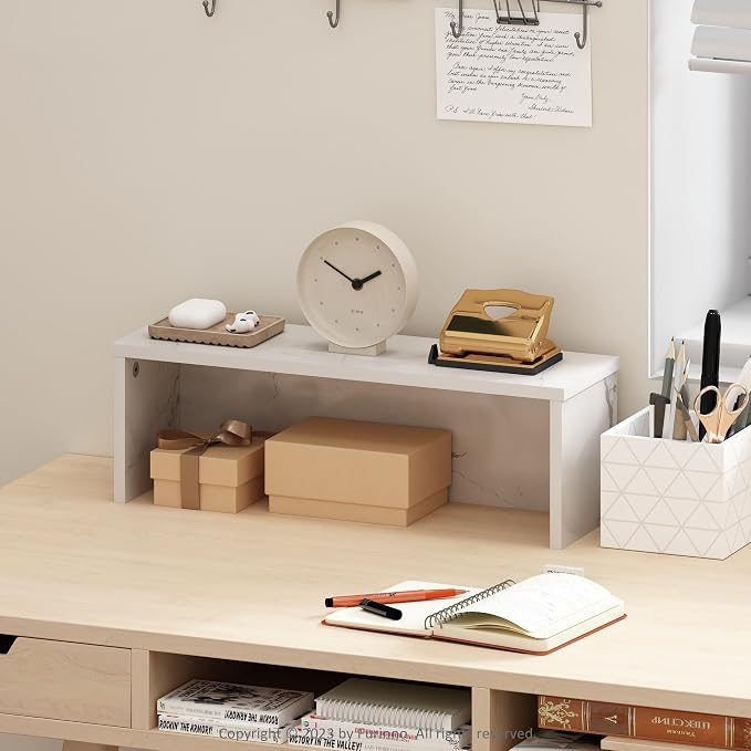 Furinno Classic Desk Organizers and Accessories, 18-Inch Desk Organizer, Desktop Organizer, for Office Supplier, Marble White