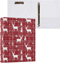 Christmas Reindeer and Snowflakes Plaid 3 Ring Binder 1.5" Decorative D-Ring Binder with Clipboard&3 Clear Pockets, Holds 200 Sheets A4 Size Paper Waterproof Binders for School Home Office