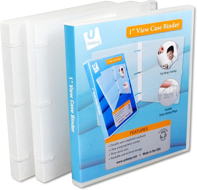 UniKeep 3 Ring View Binder - Binder Case is Fully Enclosed - Available in White, Clear, or Black and in Different Spine Sizes (Pack of 3, Clear, 1.0 Inch)