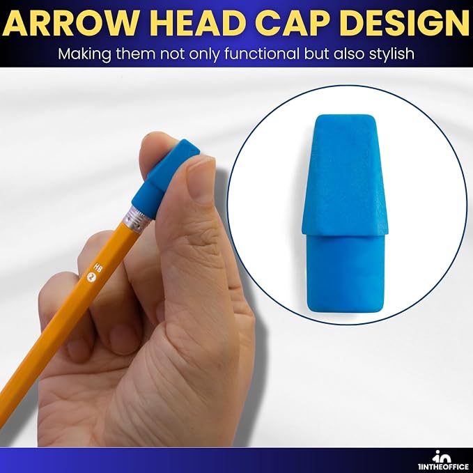 1InTheOffice Pencil Cap Erasers, Assorted Colors, Arrowhead Caps Tops Eraser, Eraser Cap for Art, Pencil Cap Set, 12 Pack (Assorted Colors, 36 Pack)