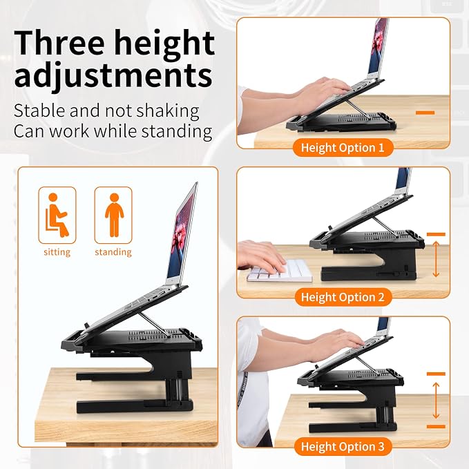 Laptop Stand for Desk, Phone Stand, Extended Laptops Riser, Elevator, 3 Height Adjustable, Rotatable Base, 10-17 Inches