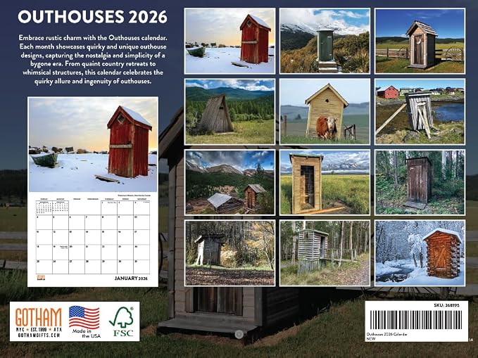 Outhouse Calendar 2026 Monthly Wall Calender 12 Month | American Made In The USA
