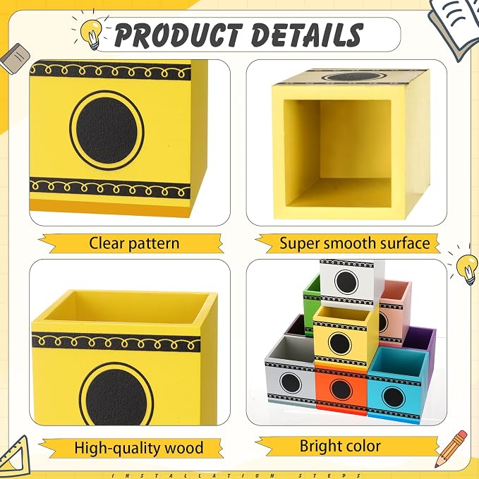 10 Pcs Crayon Organizer Crayon Holder Wooden Colored Pen Holder Dispenser Marker Storage for Back to School for Classroom School Art Supplies(3.2x 3.2x3.2in)