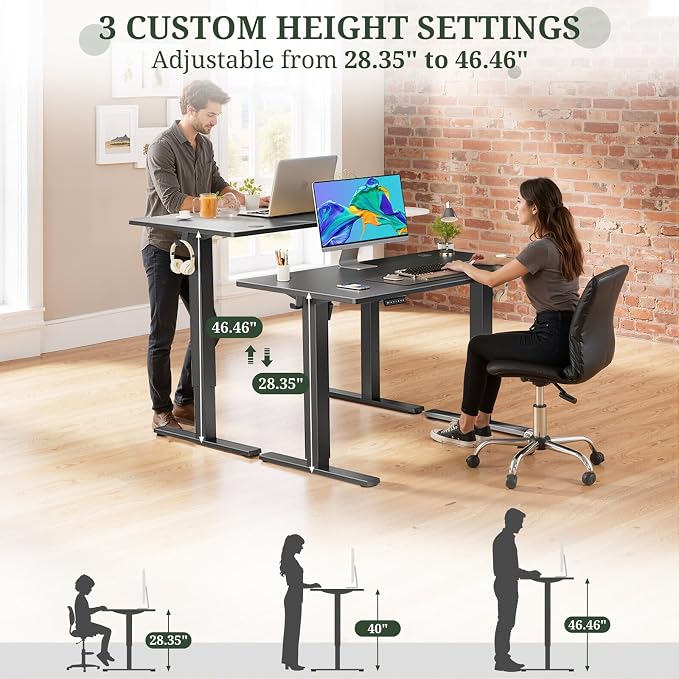 55 x 24 in Electric Standing Desk - Memory Height Adjustable | Ergonomic Sit-to-Stand Rising Computer Table Gaming Workstations with 2 Hooks and Wire Hole for Home Office, Black