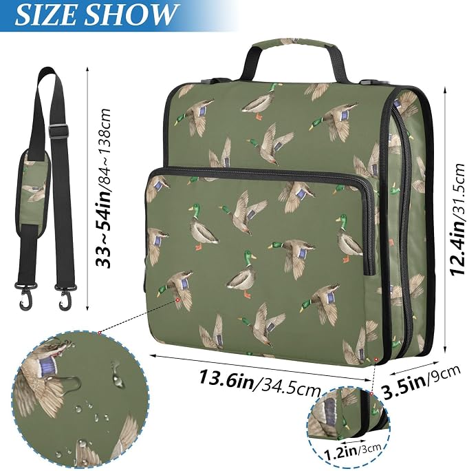 Mallard Ducks Print Zipper Binder Bag 3 Ring with Shoulder Strap & Handle Multi Pocket Binder Organizer Bag Large Capacity for School Office Supplies