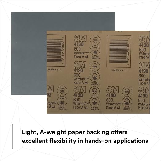 3M Wetordry Abrasive Sheet, 413Q, 02000, 600+ Grade, 9 in x 11 in | 50 Sandpaper Sheets, for Auto Sanding, Metal Sanding, Finishing, Paint Prep