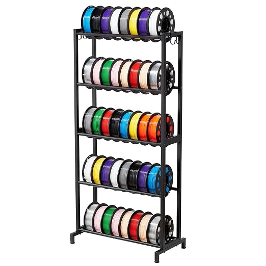 VEVOR 3D Printer Filament Storage Rack, 5 Tier Heavy Duty Storage Shelves for 3D Printing Filaments, Filament Spool Holders Racks for 3D Printing Studio, Home Studio, Office, Workshop (Shelf Only)