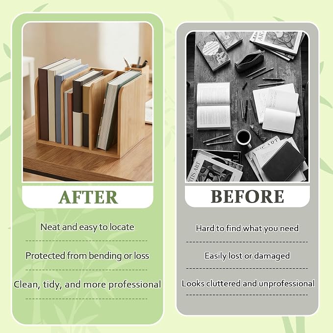 Novabright Bamboo Wooden 3-compartment File Magazine Holder | Vertical Compartments Keep Magazines, Binders, Notebooks, Folders, and Envelopes Separated, Organized, and Easy to Access