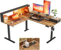 Agilestic 63 Inch L Shaped Electric Standing Desk with Led, Rustic Brown | Modular Storage System, Outlets & LED, Corner Desk, Memory Presets, Hooks, Stable Steel Frame, 176 lbs