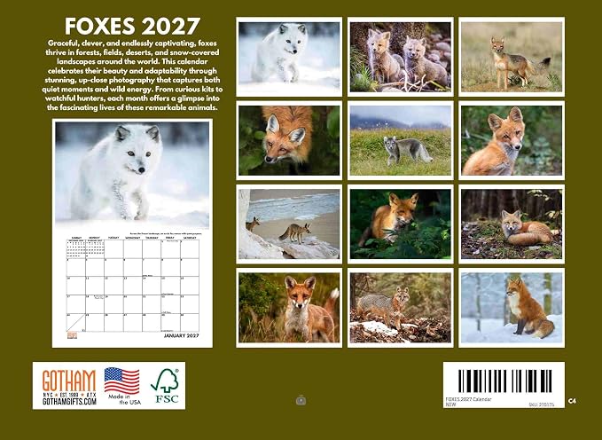 Fox Calendar 2027 Foxes Monthly Wall Calender 12 Month