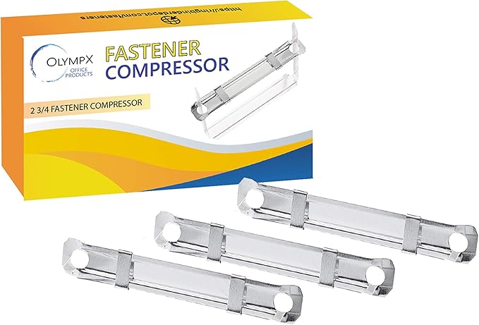 OLYMPX 100 Pcs of Prong Paper Fastener Compressors for Standard 2-Hole Punch, Works with 1 Inch - 3.5 Inch Capacity, 2.75 Inch Center for Paper Fastener Prong Bases, 100 per Box | Corrosion-Resistant Tempered Metal, 1-3.5 Inch Capacity, File Folder Pro...