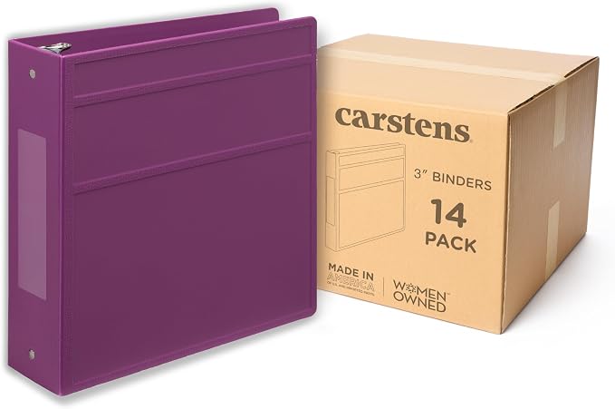 Carstens 3-Inch Heavy Duty 3-Ring Binder - Side Opening, Dewberry Purple, Durable Plastic, Precision No-Gap Rings, Waterproof Cover, No Pockets, Holds 400 Letter Sheets, BPA-Free Made in USA (1707-3R)