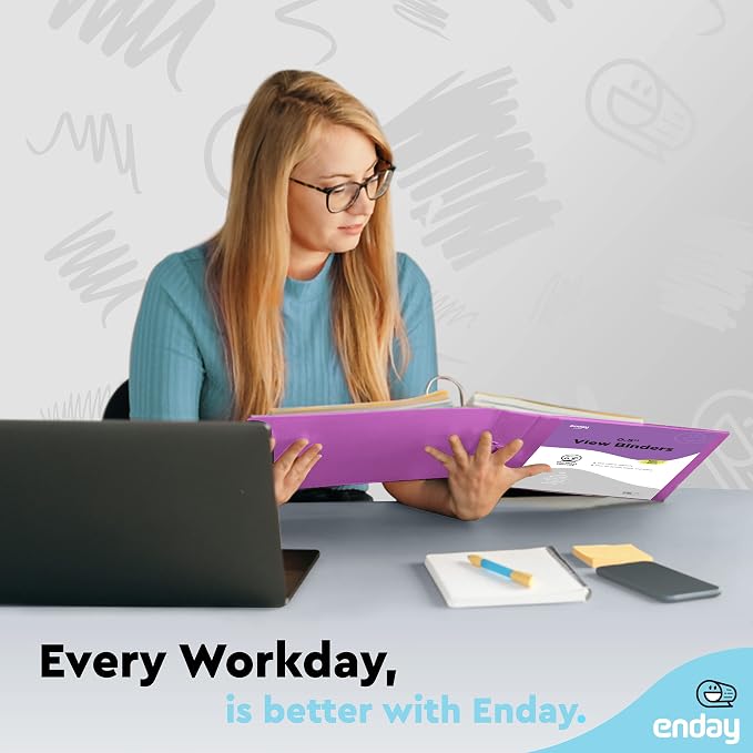 Enday 1/2 inch Binder 3 Ring Binder (6 Pack - Purple) O-Ring Binder with Clear View Cover and 2 Inside Pocket - for Letter Size 8.5 x 11'' Paper, Ideal for School Supplies, Office, and Home