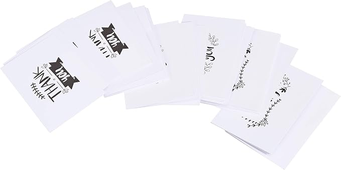 Amazon Basics Thank You Cards and Envelopes, Black and White, 4" x 6", 48 Count (Pack of 10)