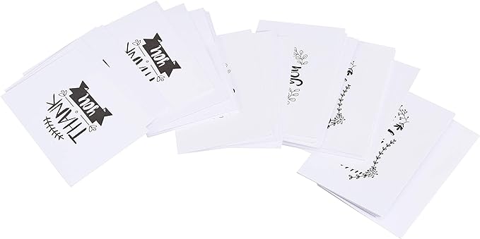 Amazon Basics Thank You Cards and Envelopes, Black and White, 4" x 6", 48 Count