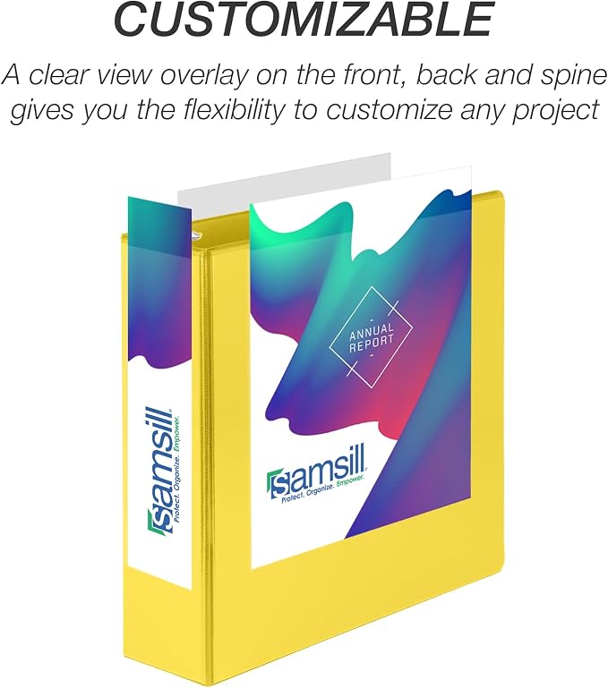 Samsill Durable 3 inch 3 Ring Binder, D Ring Binder, 100% Recycled Chipboard, Yellow