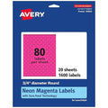 Avery Printable Round Labels, Sure Feed Technology, 3/4" Diameter, Neon Magenta Labels, Print-to-The-Edge, Laser/Inkjet, 1,600 Total, Great for Price Stickers and Mailing Seals