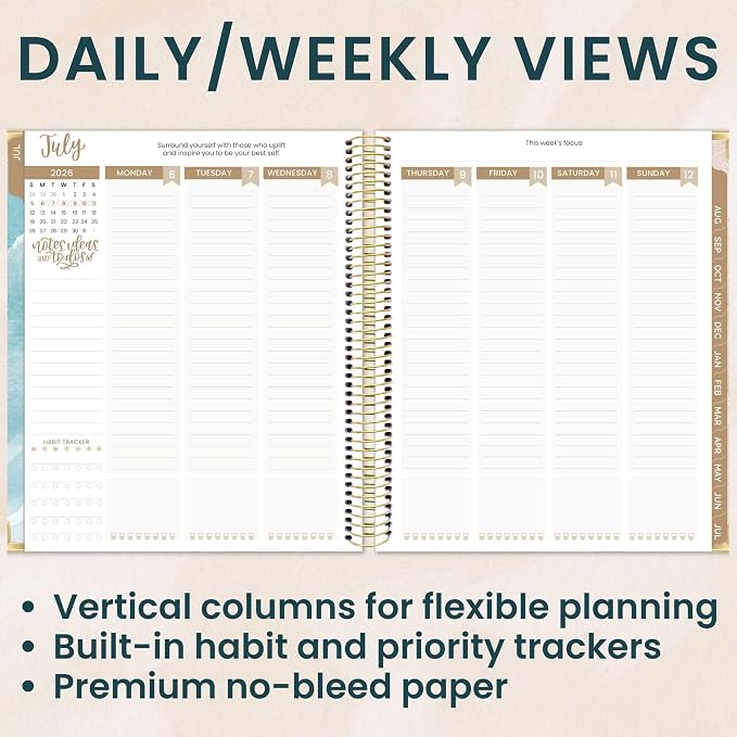 bloom daily planners 2026-2027 Hardcover Academic Year Goal & Vision Planner (July 2026 - July 2027) - 13 Months - Monthly & Weekly Calendar Agenda Organizer - 7.5" x 9" - Coastal Calm